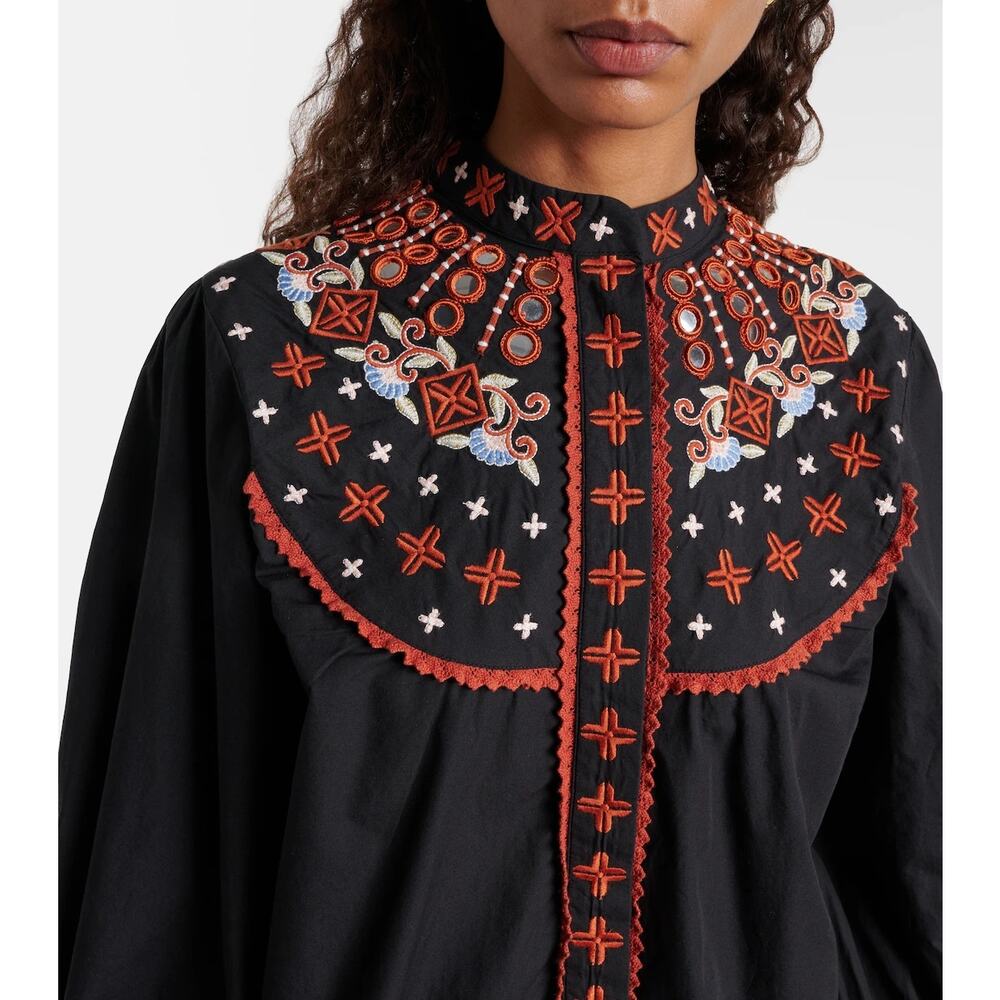 Farm Rio Embroidered cotton button front black blouse size XL - Picture 2 of 12